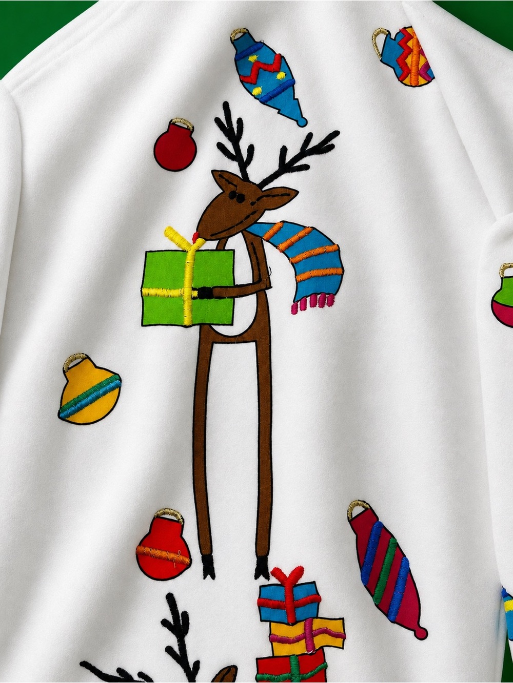Christina Rotelli Size M Embroidered Reindeer Cardigan, Colorful 100% Cotton - Picture 5 of 7